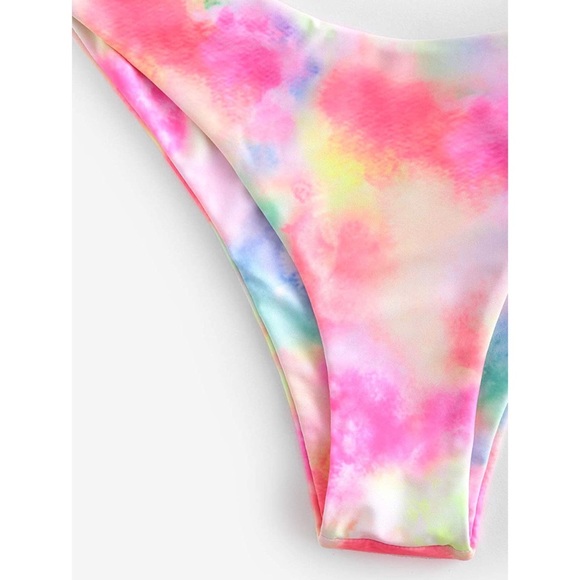 Tie Dye Knot Padded 2 Piece Bikini Set Straps High Cut Bathing Swim Suit S - Picture 5 of 5